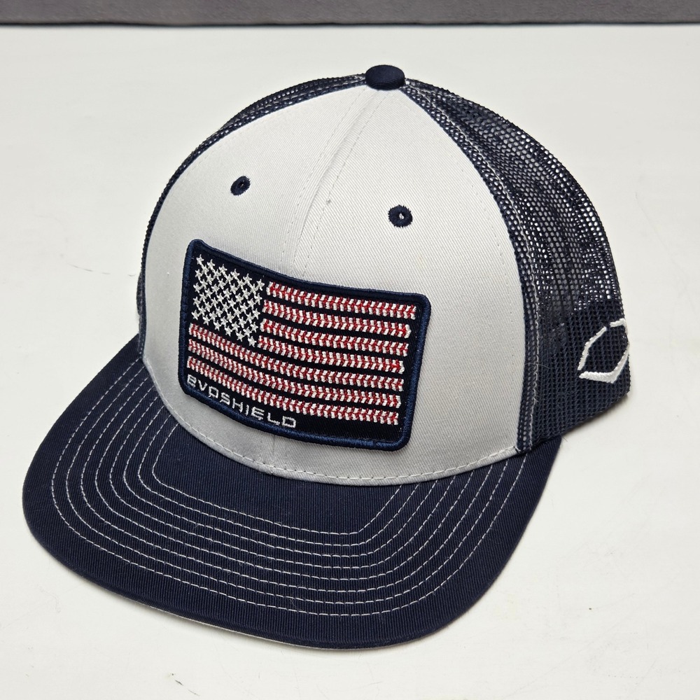 EvoShield Hat Mens USA American Flag Baseball Seam Trucker Snapback Cap Navy